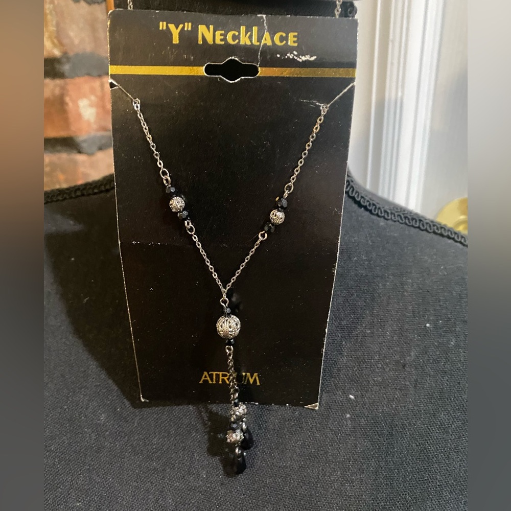 Atrium NWT Black and Silver “Y” Necklace with crystals and beads.